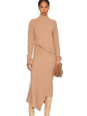 SET!! L'Academie Camel Ribbed Mock Neck Sweater & Skirt